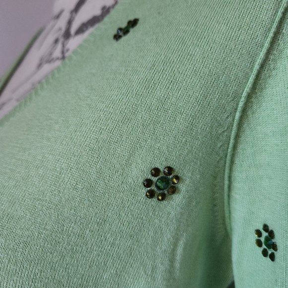 NWoT BEA YUK MUI Crystal Embellished Silk Cotton Sweater V-Neck Green - Picture 3 of 11